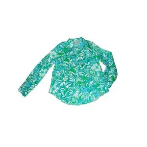 Lilly Pulitzer Green Linen  Sea View‎ Botanical Button Down Shirt Women's Large